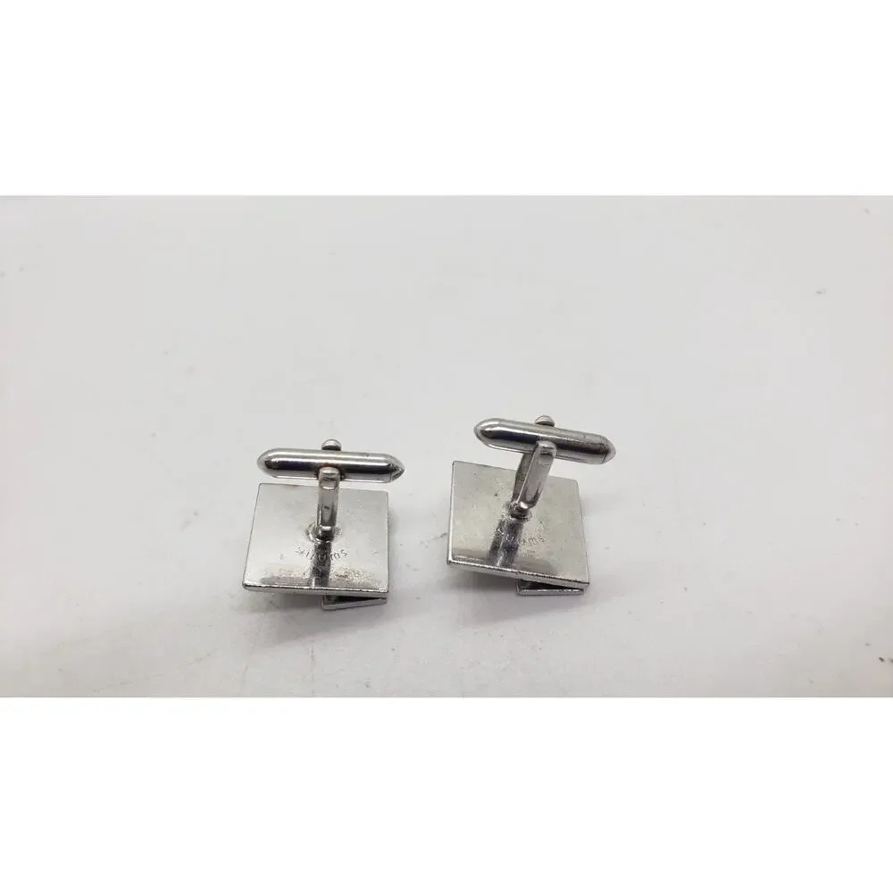 Vintage Cufflinks Swank Silver Rivoli Rainbow Rhinestone Cuff Links 1960s